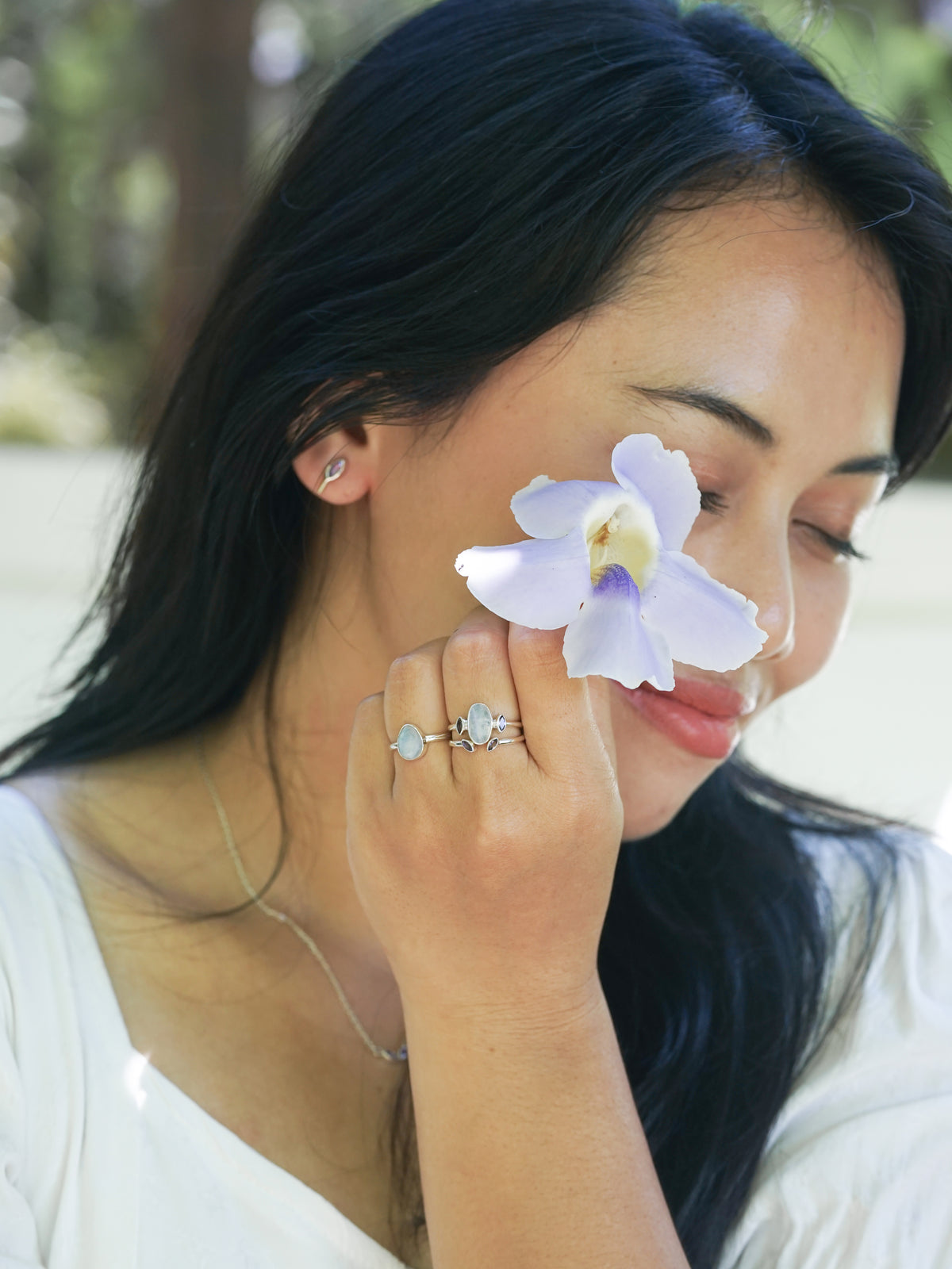 Rose Cut Moonstone Ring in Silver