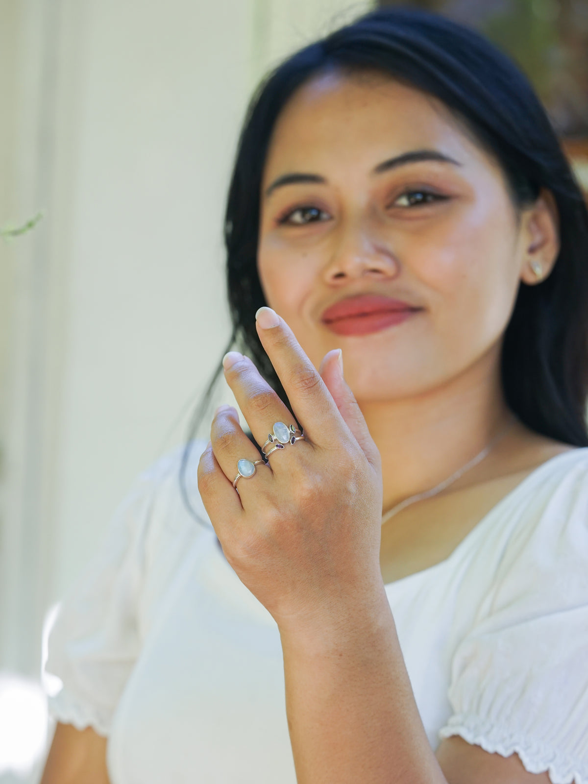 Rose Cut Moonstone Ring in Silver