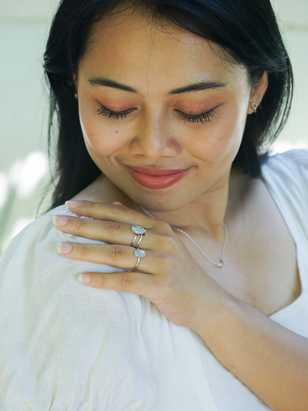 Rose Cut Moonstone Ring in Silver