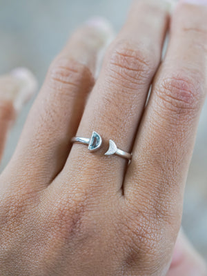 Open Aquamarine Moon Ring - Gardens of the Sun | Ethical Jewelry