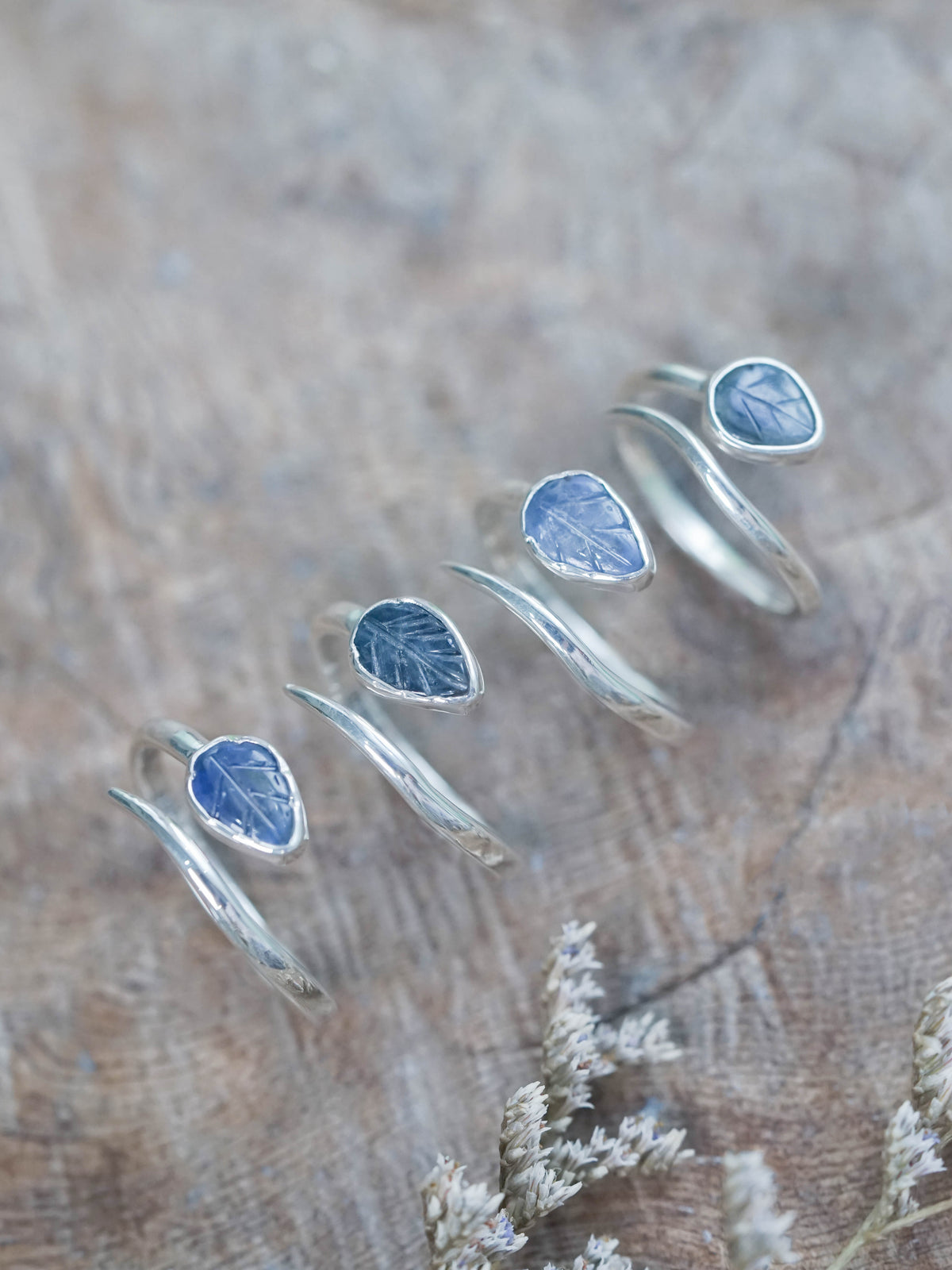 Open Sapphire Leaf Ring