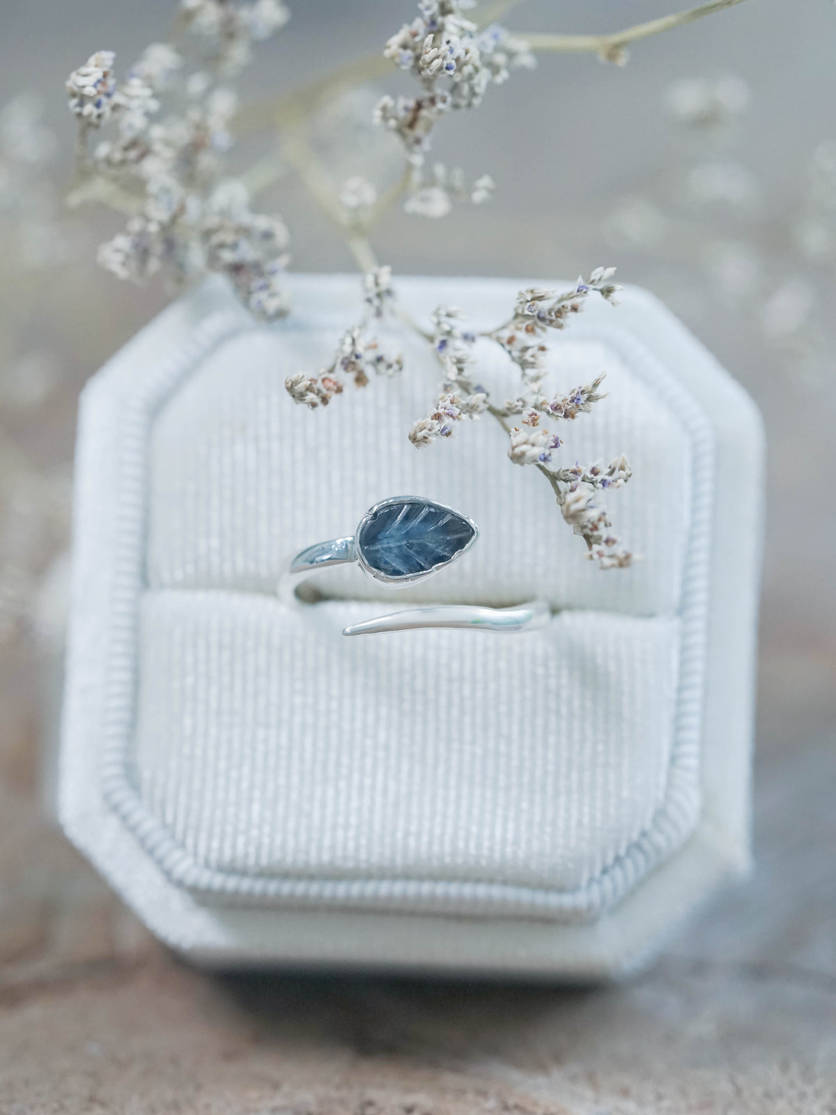Open Sapphire Leaf Ring