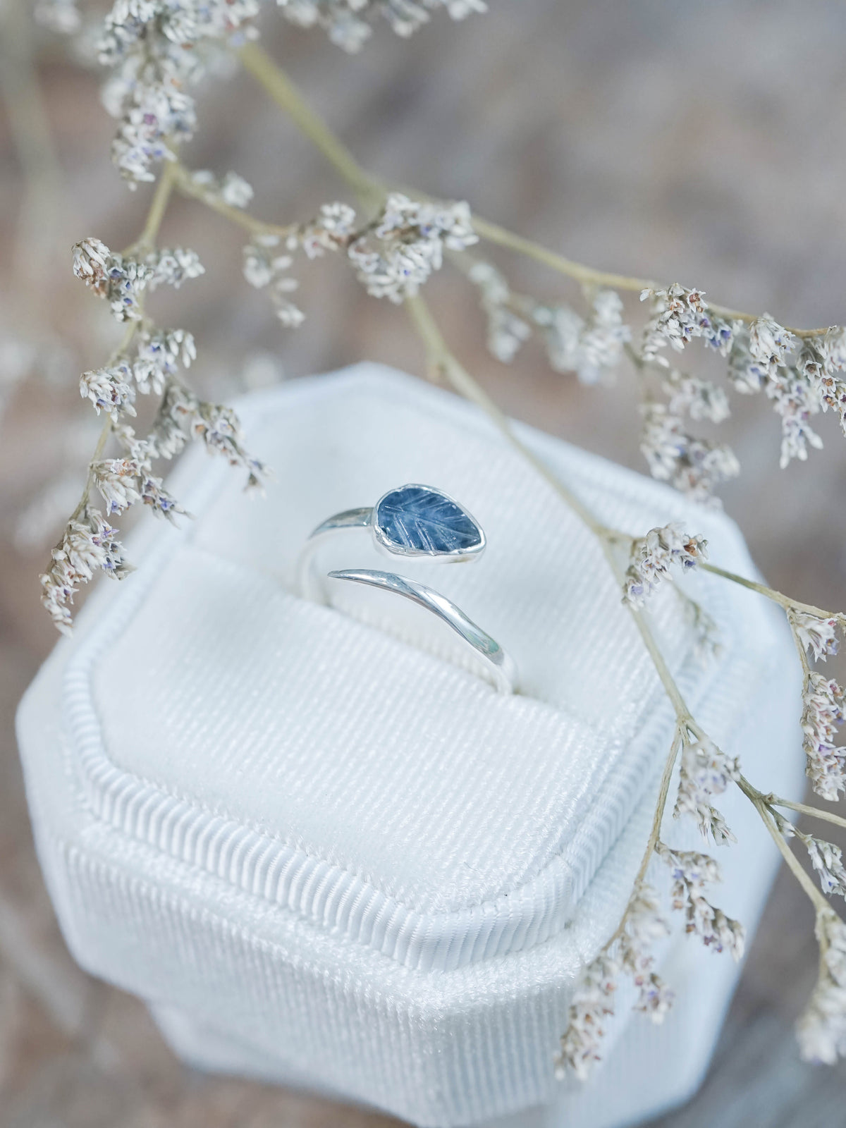 Open Sapphire Leaf Ring