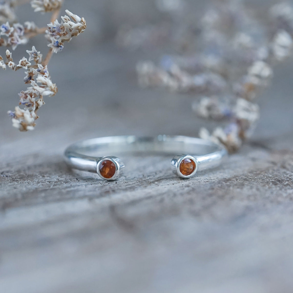 Open Hessonite Garnet Ring in sterling silver