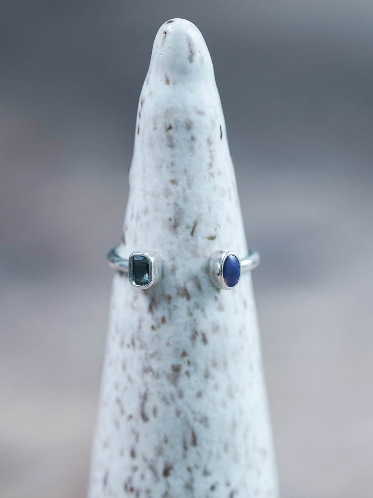 Open Opal and Sapphire Ring Sterling Silver