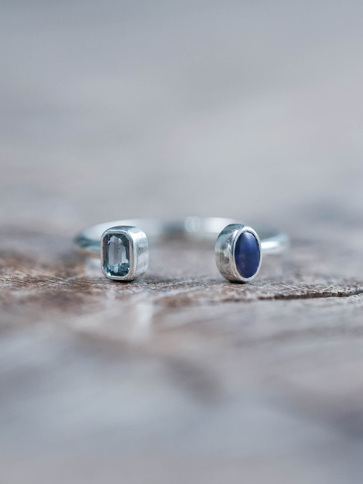 Open Opal and Sapphire Ring in sterling silver