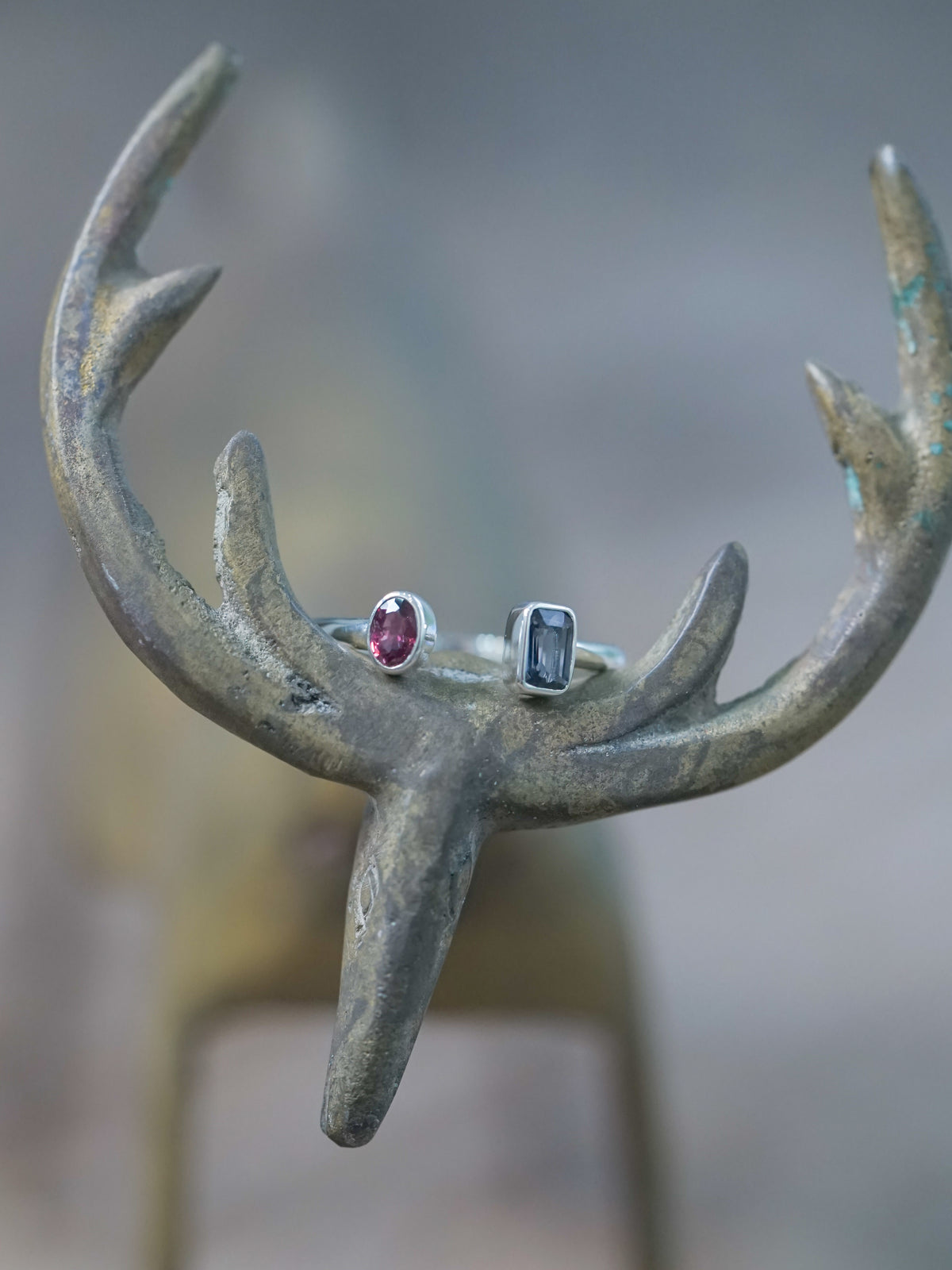 Open Ruby and Sapphire Ring in recycled sterling silver