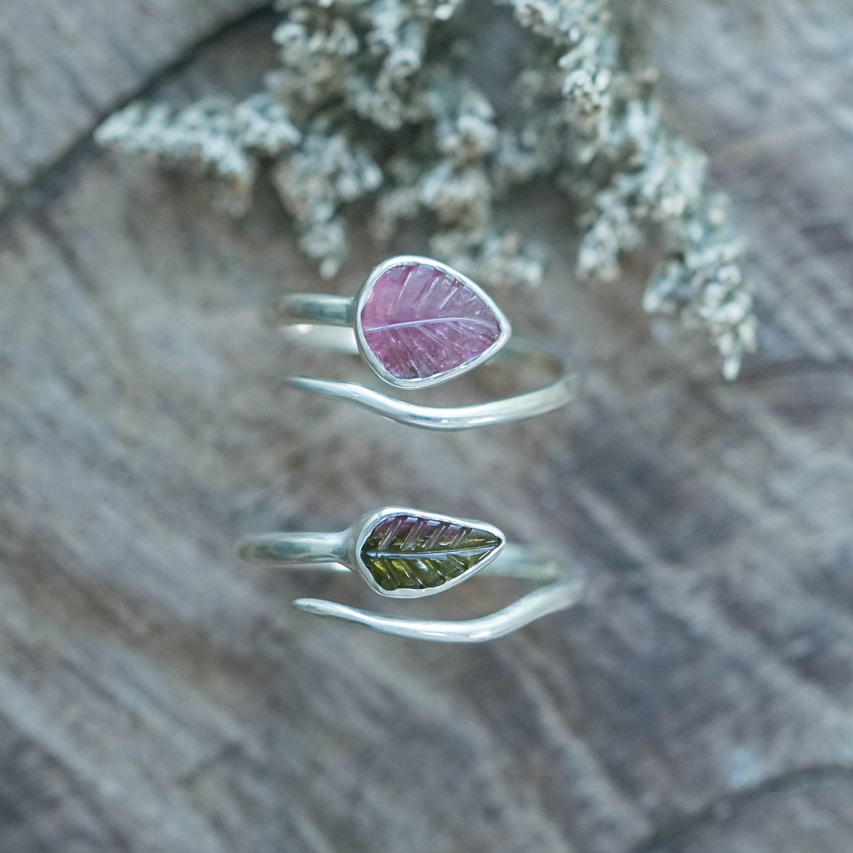 Open Tourmaline Leaf Ring in recycled sterling silver