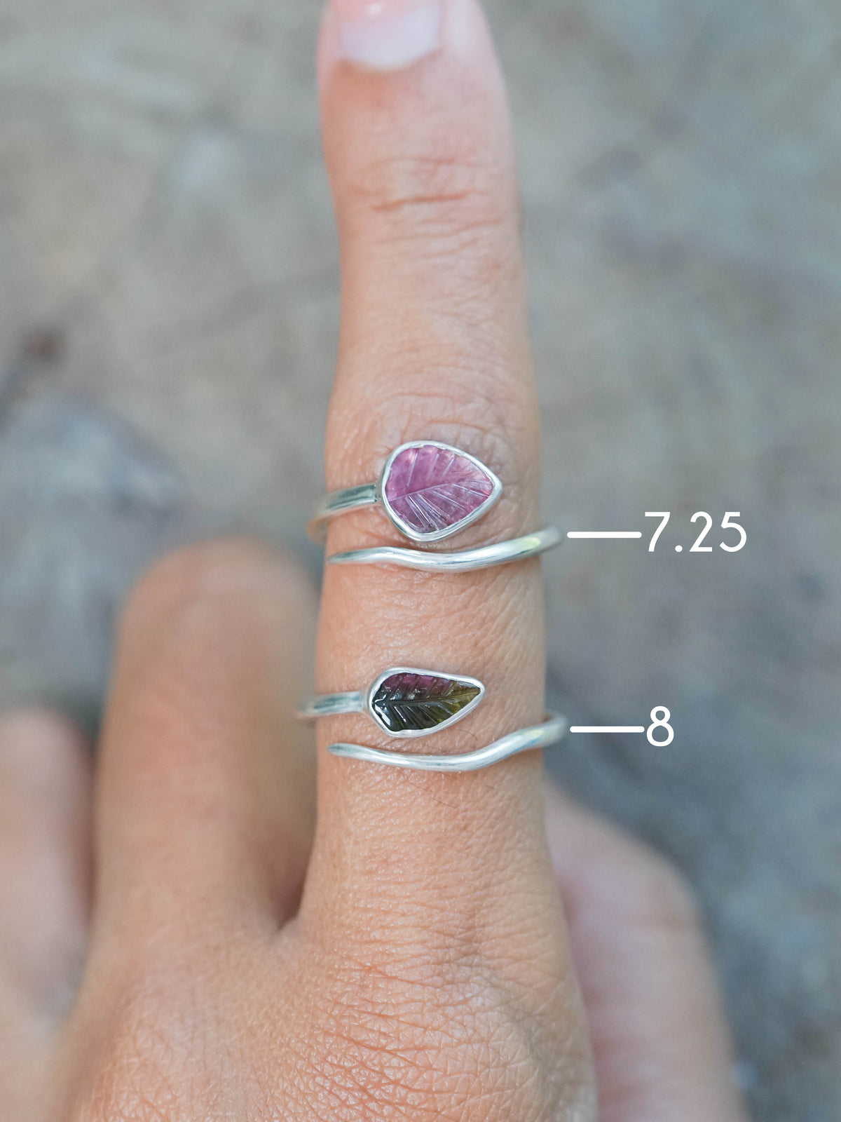 Open Tourmaline Leaf Rings in silver
