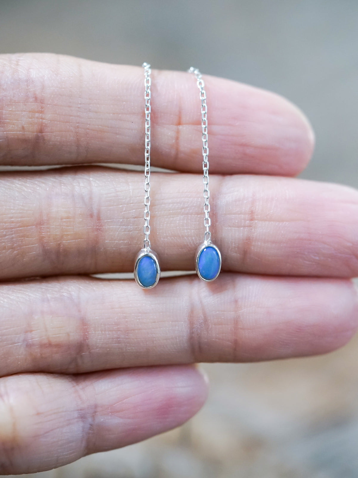 Oval Opal Ear Threaders - Gardens of the Sun | Ethical Jewelry