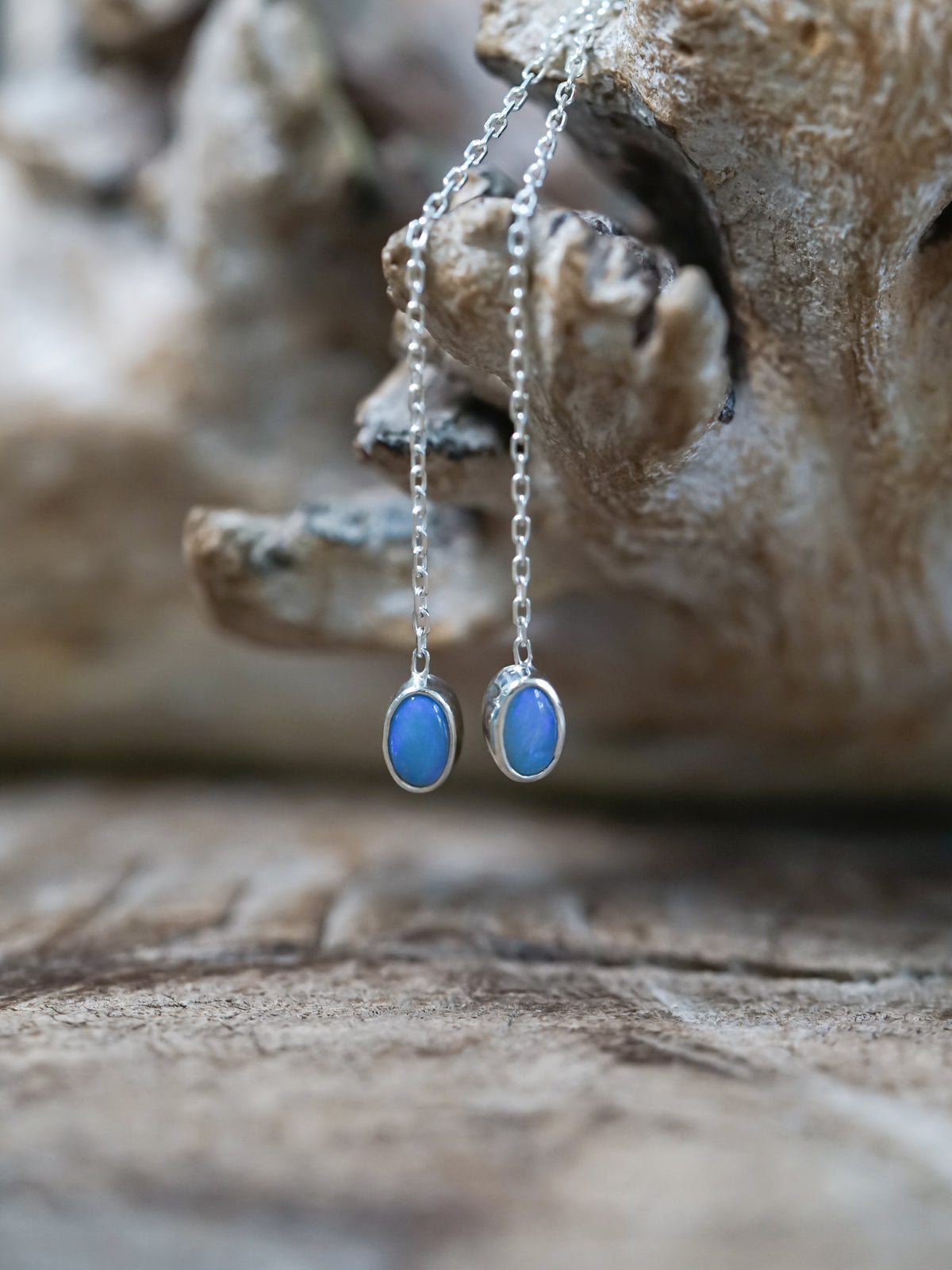 Oval Opal Ear Threaders - Gardens of the Sun | Ethical Jewelry