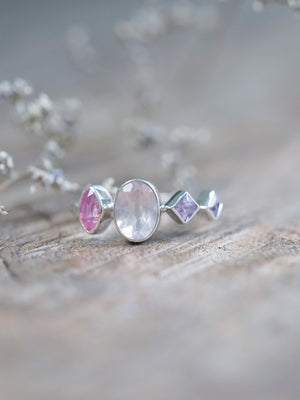 Oval Rose Quartz and Sapphire Ring - size 7 & 8