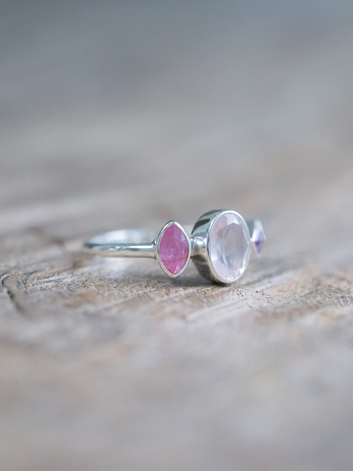 Oval Rose Quartz and Sapphire Ring - size 7 & 8