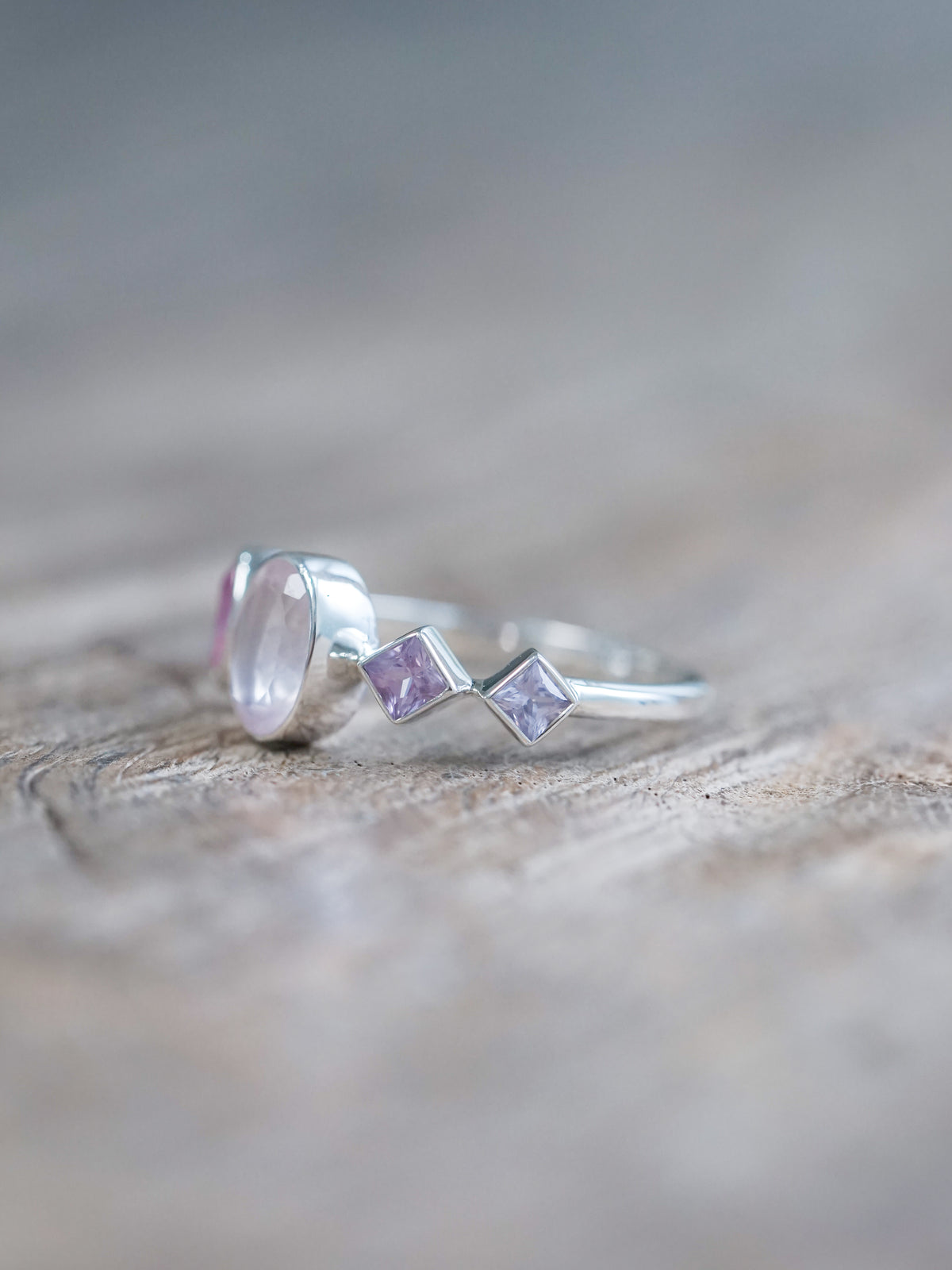 Oval Rose Quartz and Sapphire Ring - size 7 & 8