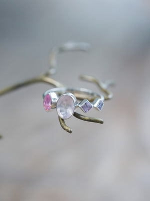 Oval Rose Quartz and Sapphire Ring - size 7 & 8