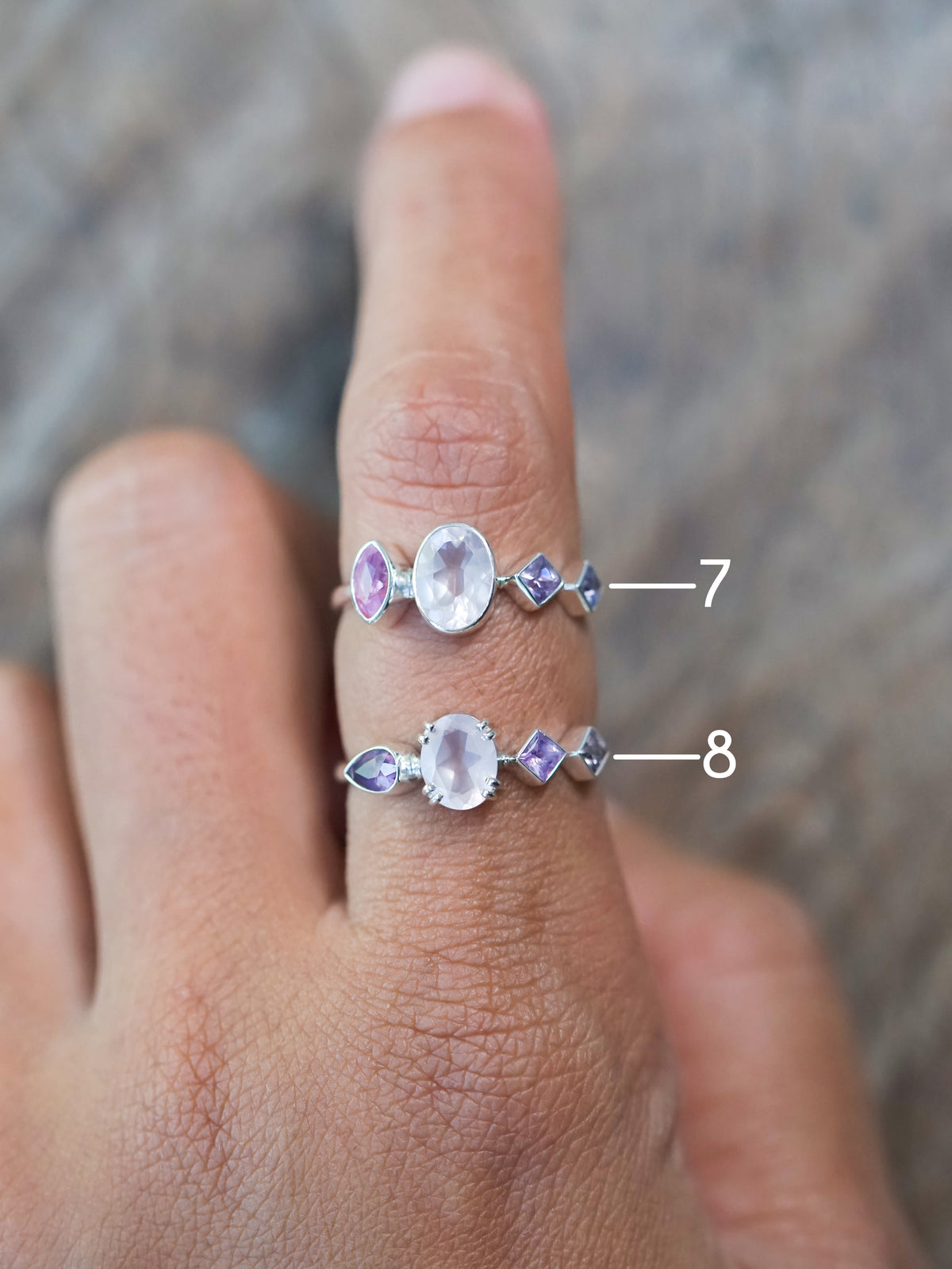 Oval Rose Quartz and Sapphire Ring - size 7 & 8