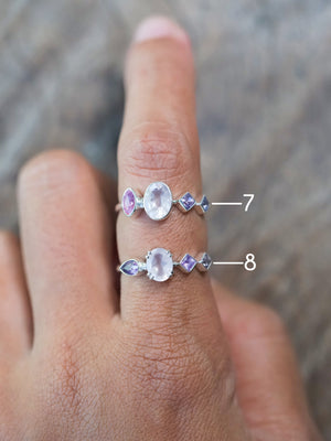 Oval Rose Quartz and Sapphire Ring - size 7 & 8