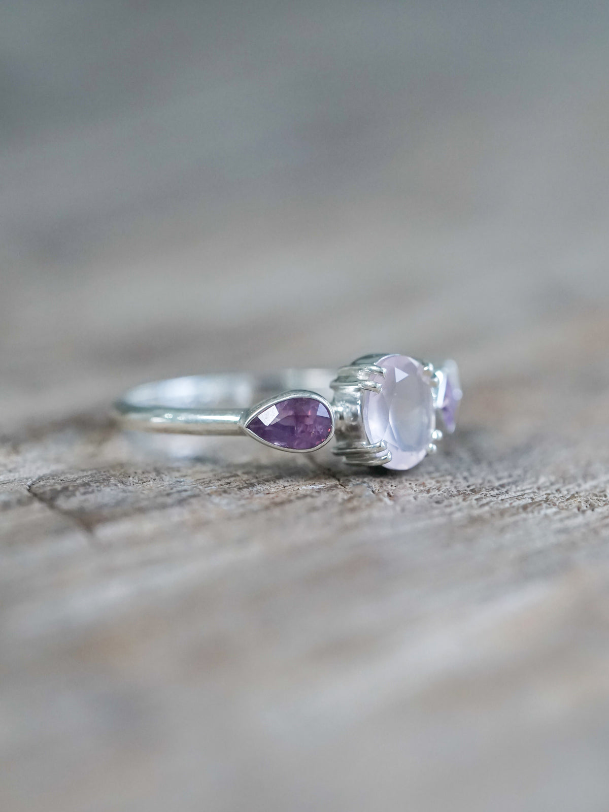 Oval Rose Quartz and Sapphire Ring - size 7 & 8