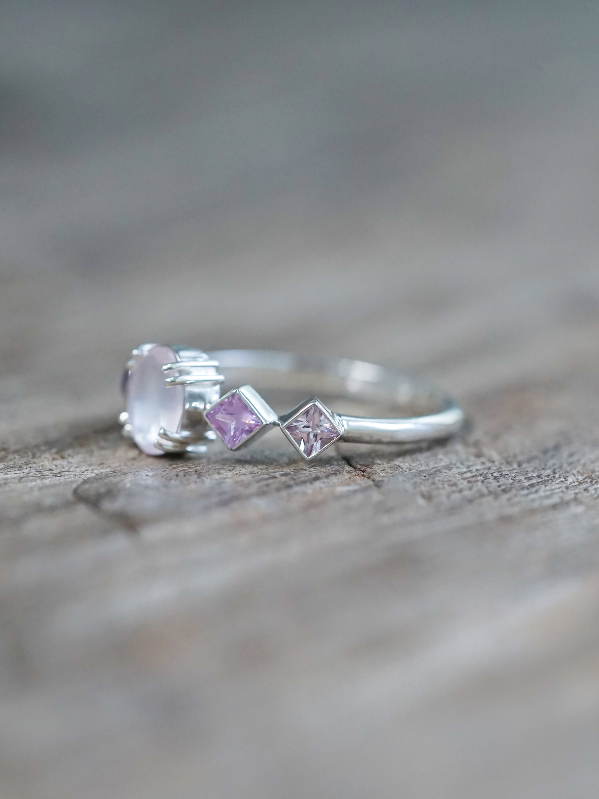 Oval Rose Quartz and Sapphire Ring - size 7 & 8