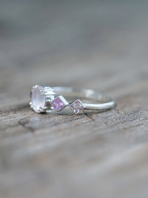 Oval Rose Quartz and Sapphire Ring - size 7 & 8