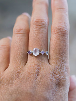 Oval Rose Quartz and Sapphire Ring - size 7 & 8