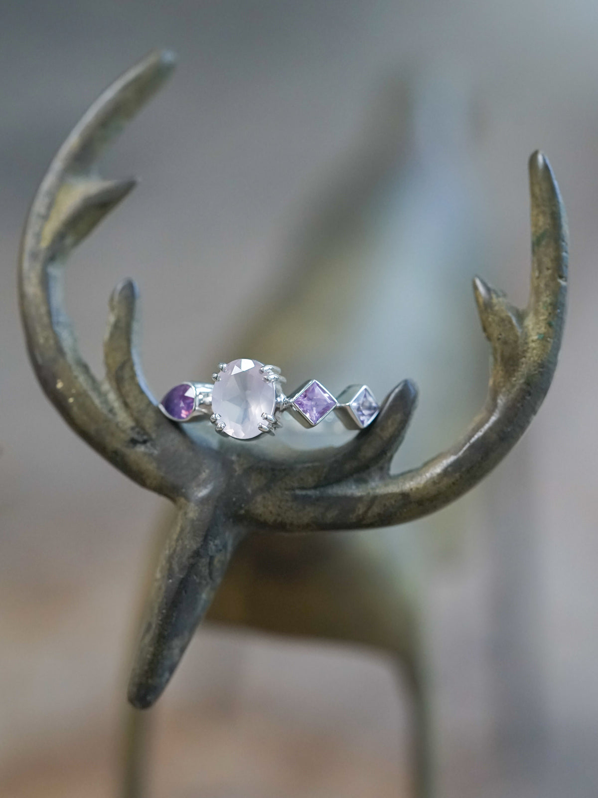 Oval Rose Quartz and Sapphire Ring - size 7 & 8