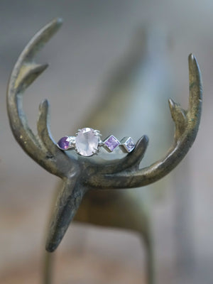 Oval Rose Quartz and Sapphire Ring - size 7 & 8