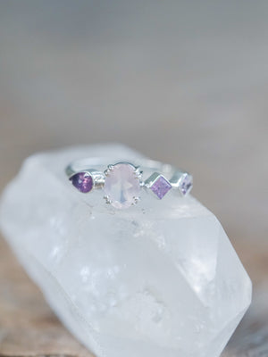 Oval Rose Quartz and Sapphire Ring - size 7 & 8