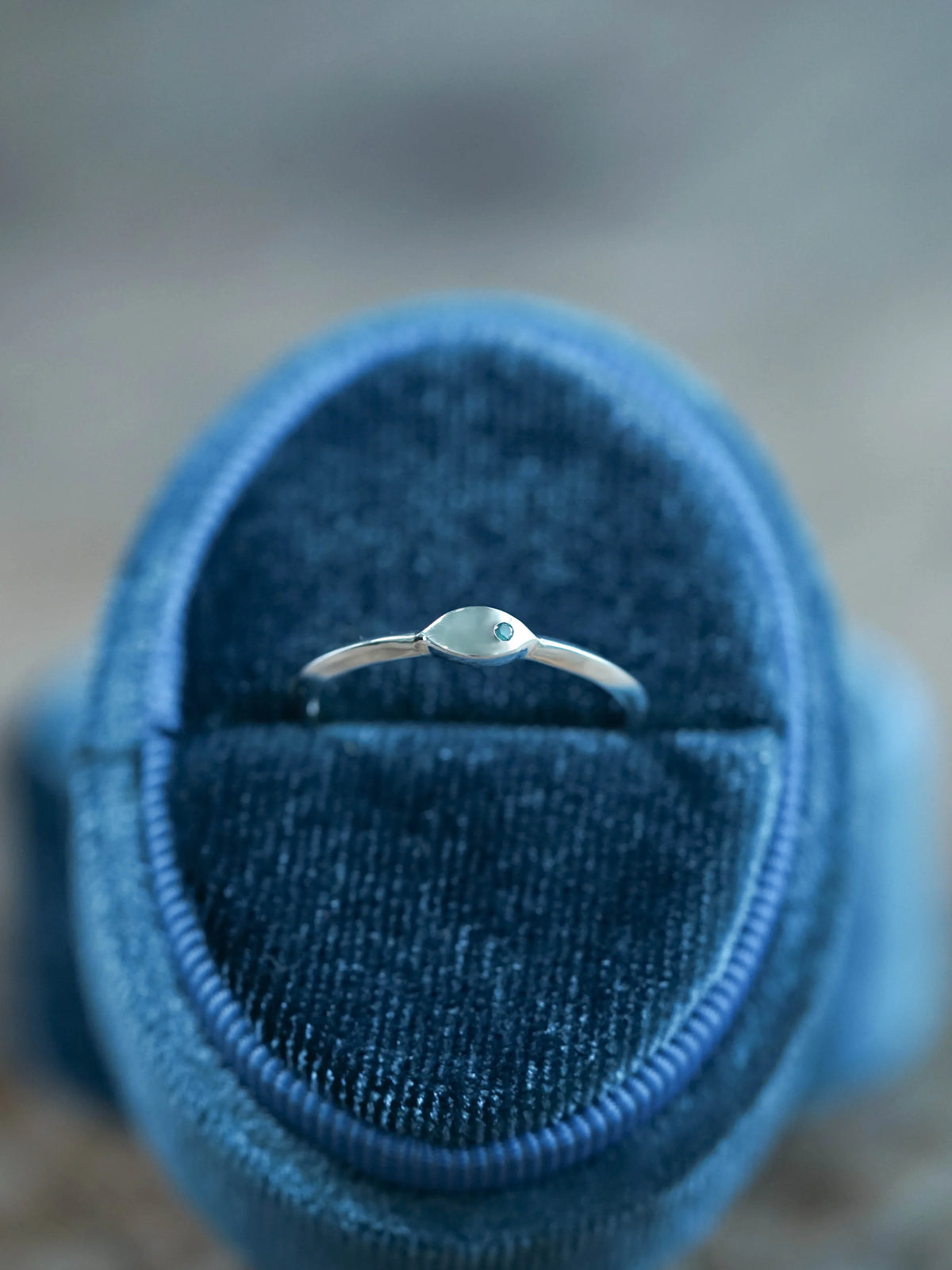 Oval Blue Diamond Signet Ring in Sterling Silver