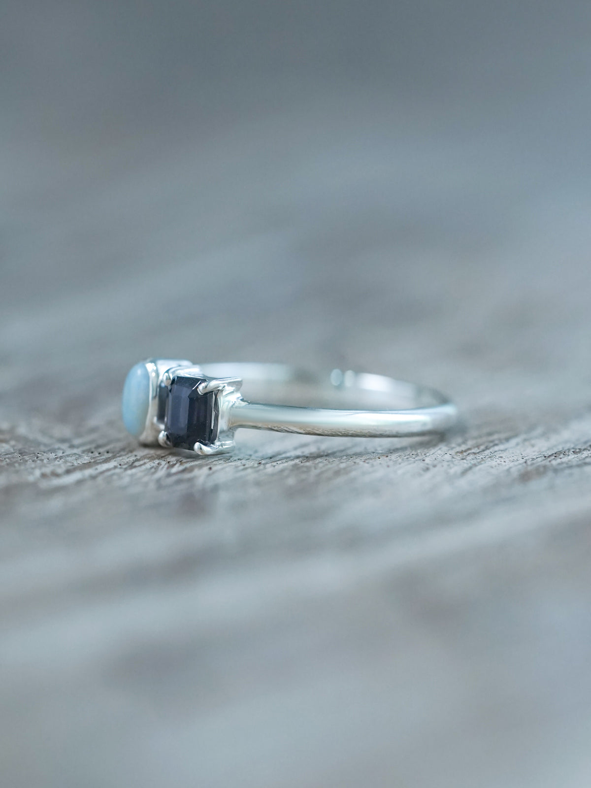 Oval Opal and Spinel Ring in Silver