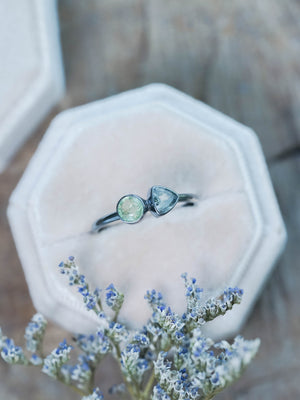 Oxidized Recycled Sterling Silver Apatite and Tanzanite Ring