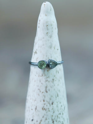 Oxidized Silver Apatite and Tanzanite Ring