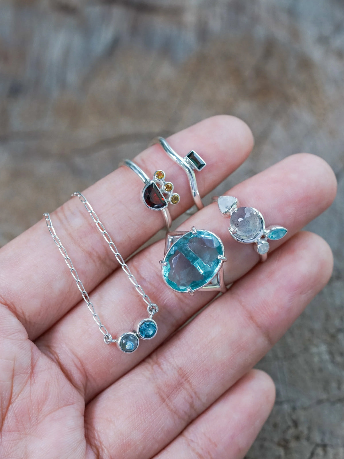 Paraiba Quartz and Apatite Pendant in Silver