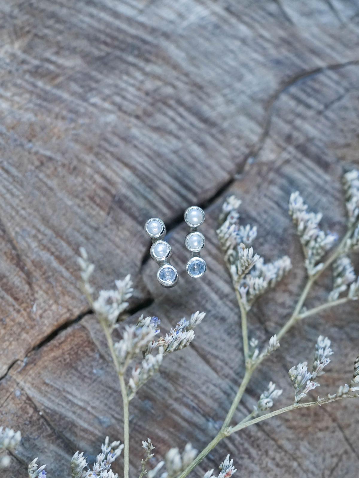 Pearl and Sapphire Earrings Stud Sterling Silver