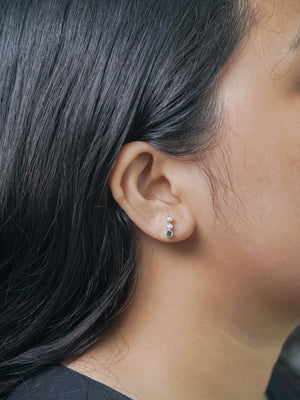 Pearl and Sapphire Earrings Stud in Recycled Sterling Silver