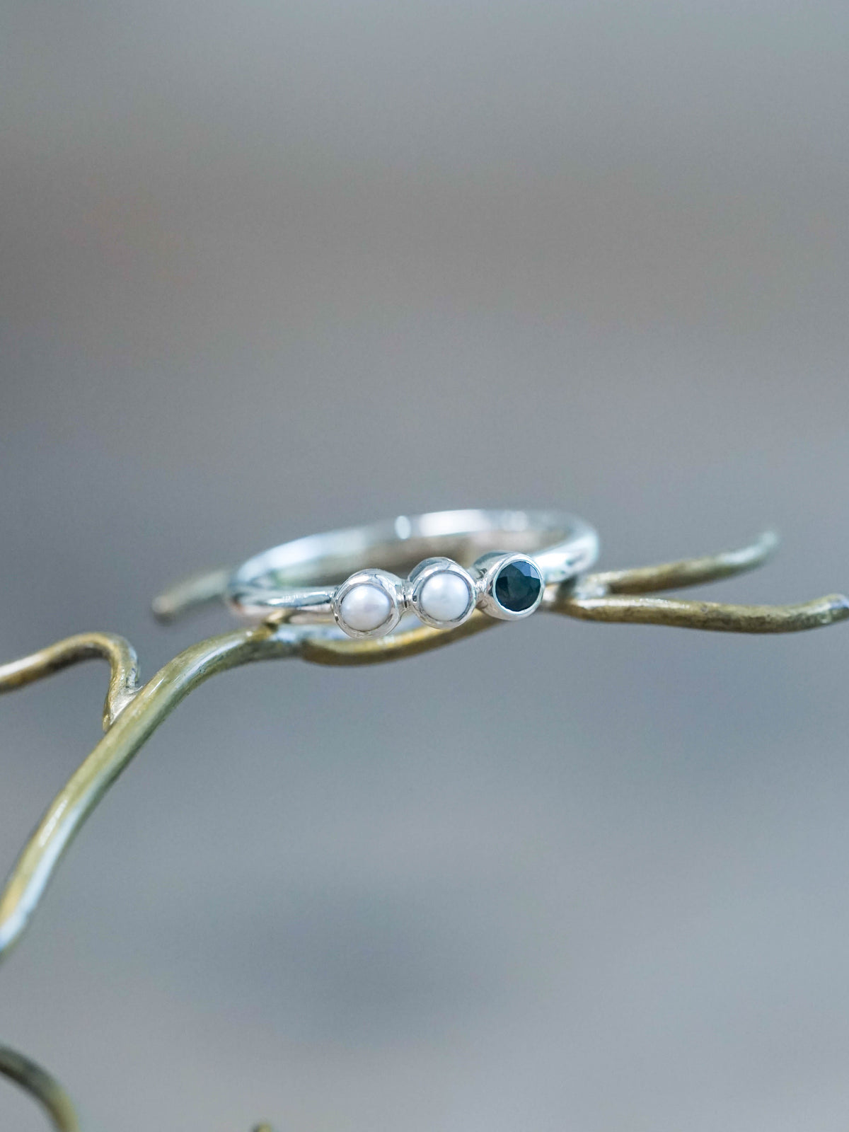 Pearl and Sapphire Ring in Recycled Sterling Silver