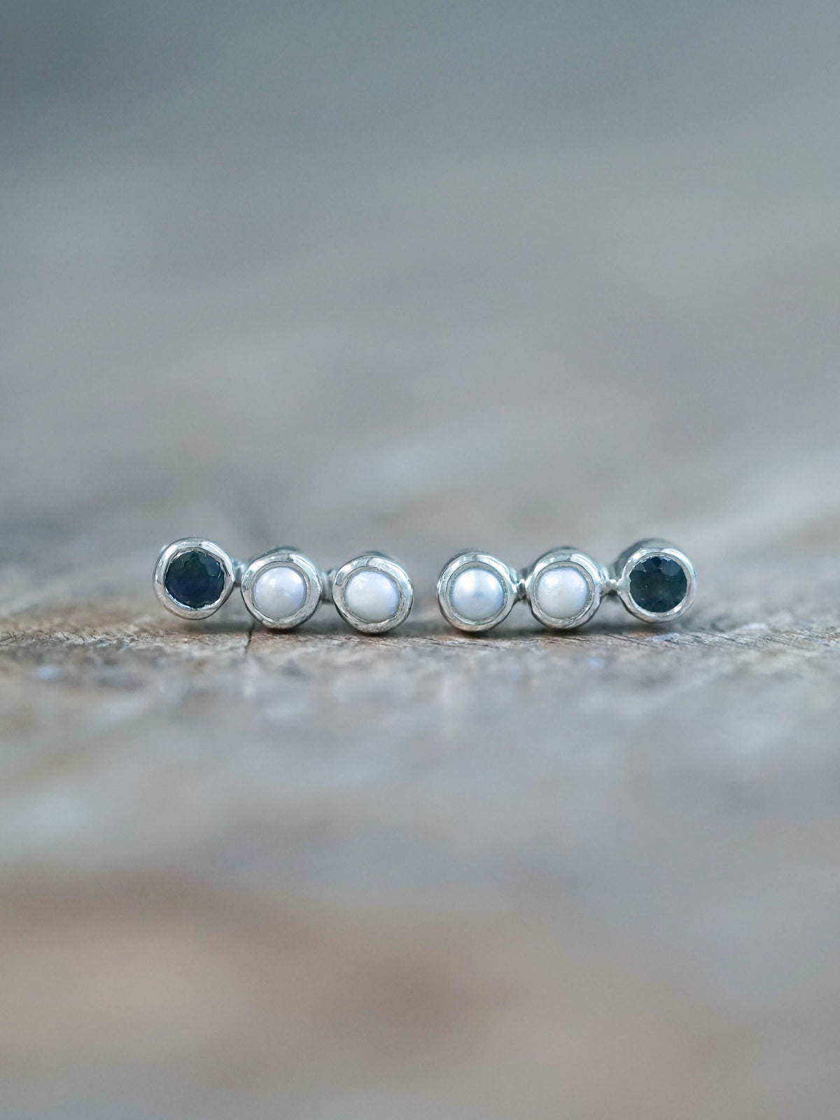 Pearl and Sapphire Stud Earrings