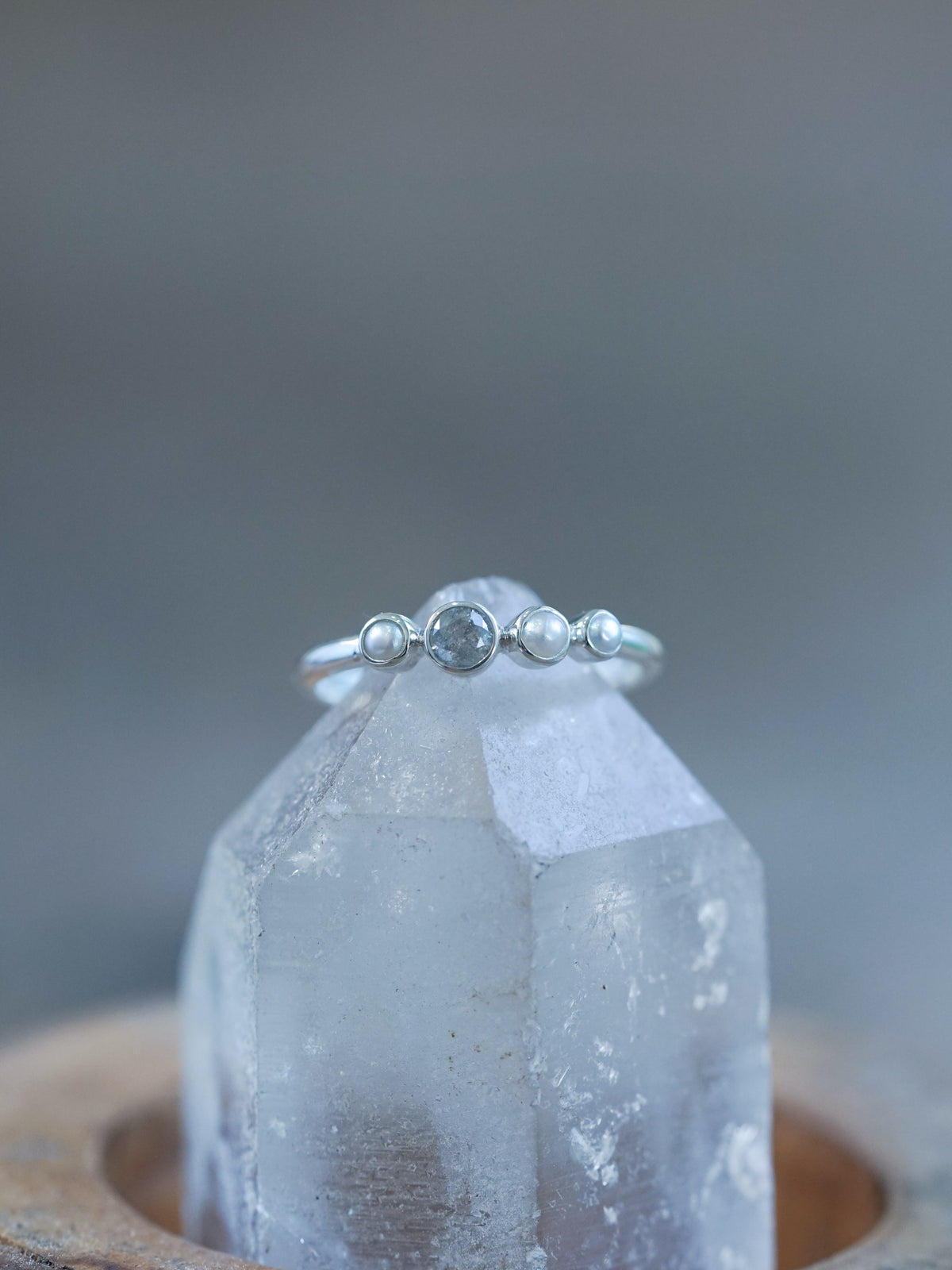 Pearl and Diamond Ring in Silver - Ethical Engagement Ring by Gardens of the Sun | Ethical Jewelry