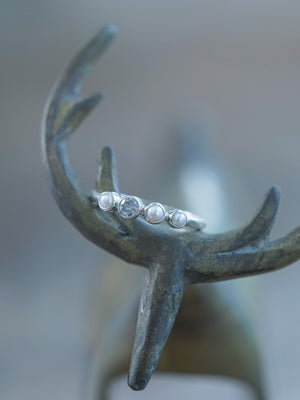 Pearl and Diamond Ring in Silver - Ethical Engagement Ring by Gardens of the Sun | Ethical Jewelry