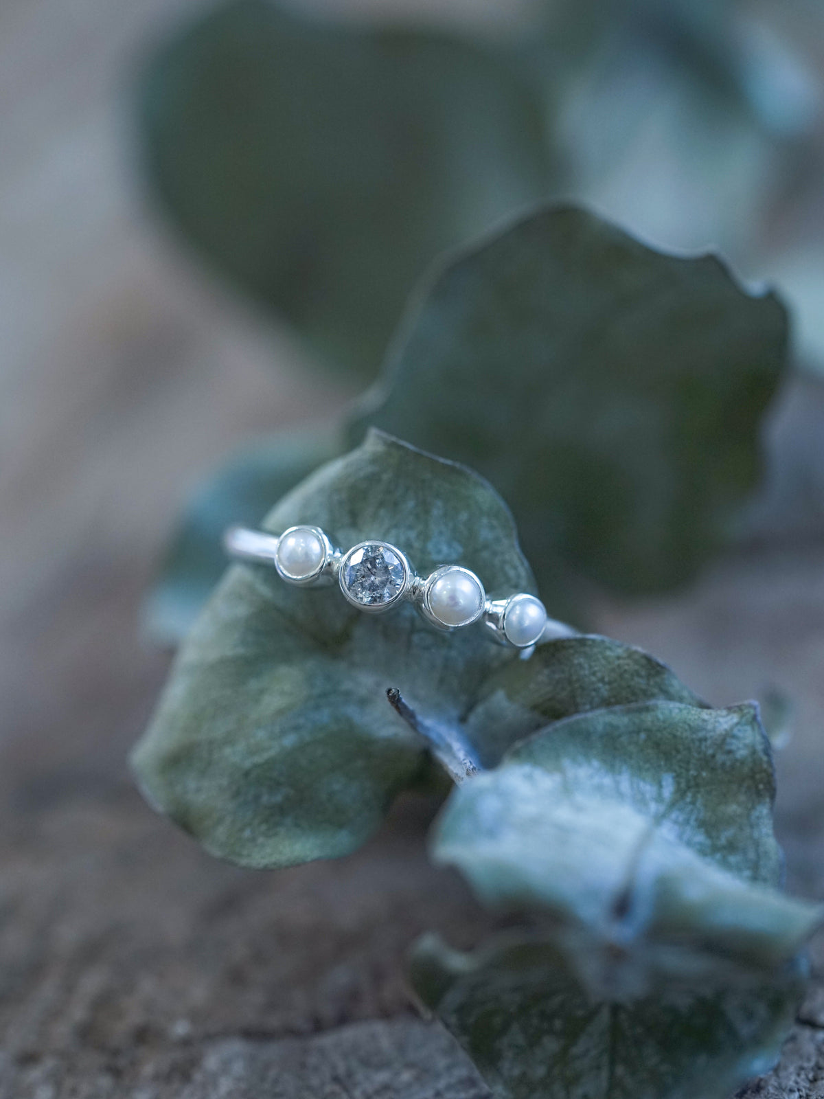 Pearl and Diamond Ring in Silver - Ethical Engagement Ring by Gardens of the Sun | Ethical Jewelry