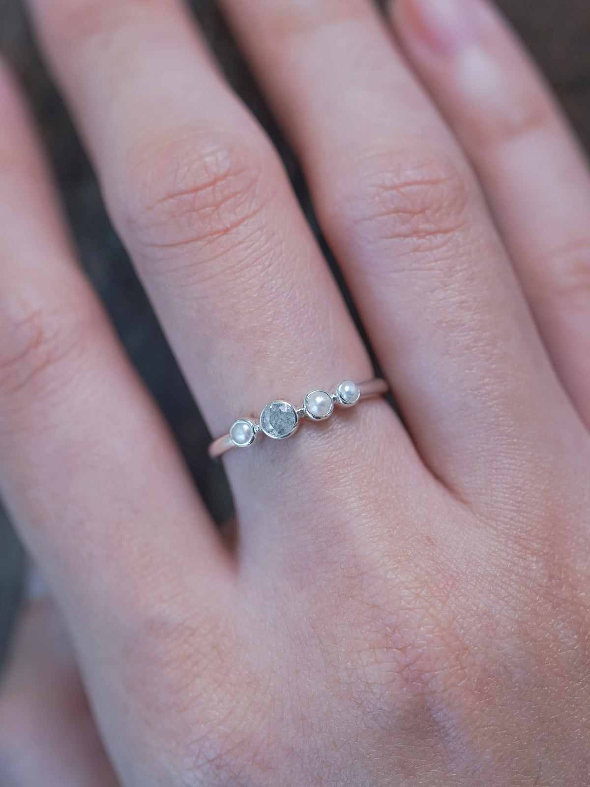 Pearl and Diamond Ring in Silver - Ethical Engagement Ring by Gardens of the Sun | Ethical Jewelry