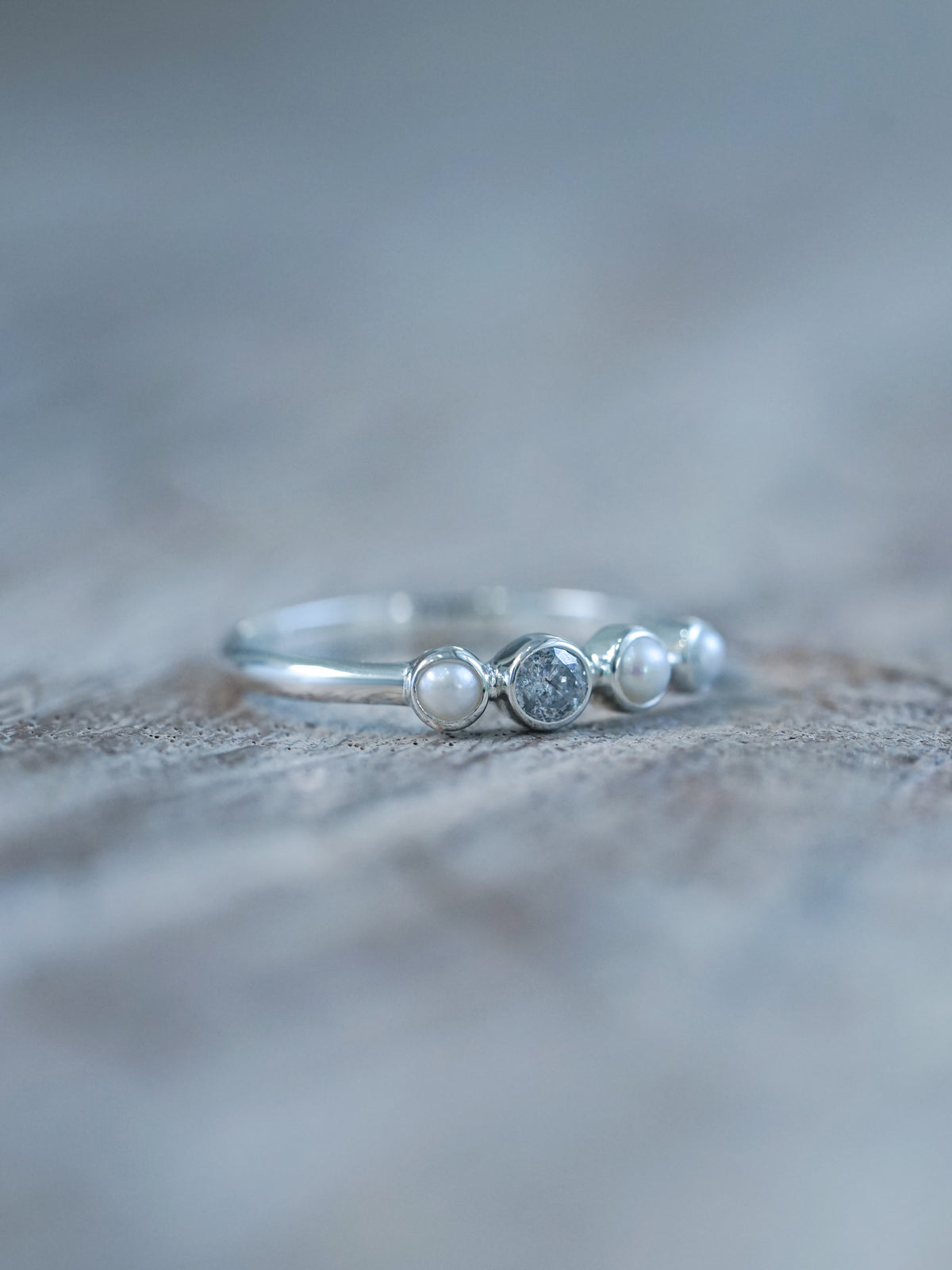 Pearl and Diamond Ring in Silver - Ethical Engagement Ring by Gardens of the Sun | Ethical Jewelry