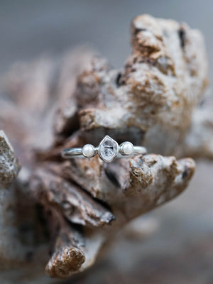 Pearl and Herkimer Diamond Ring