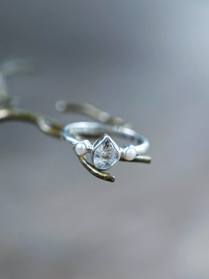 Pearl and Herkimer Diamond Ring