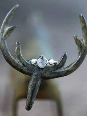 Pearl and Herkimer Diamond Ring