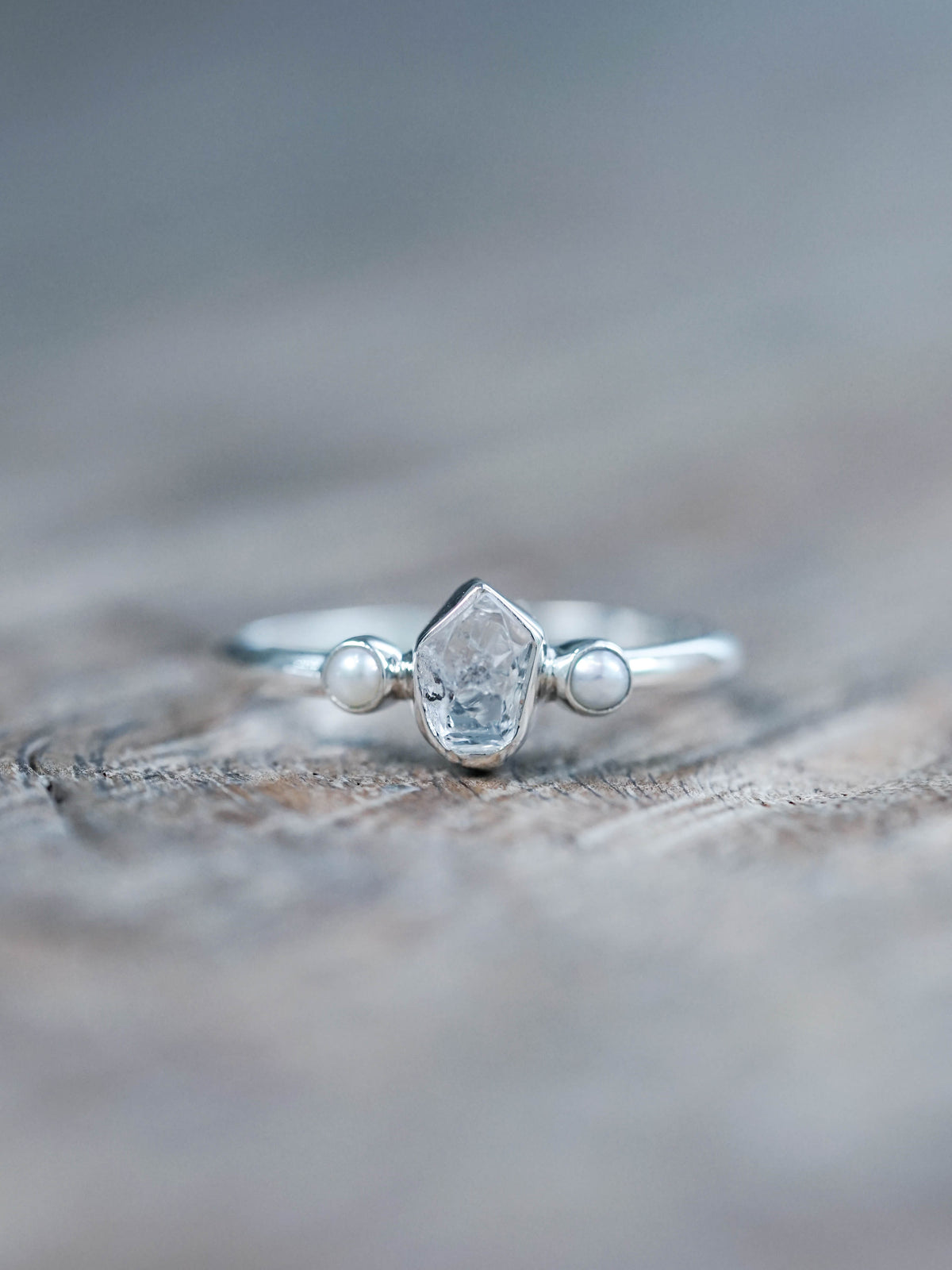 Pearl and Herkimer Diamond Ring