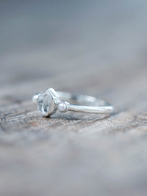 Pearl and Herkimer Diamond Ring