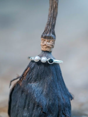 Pearl and Sapphire Ring in Sterling Silver