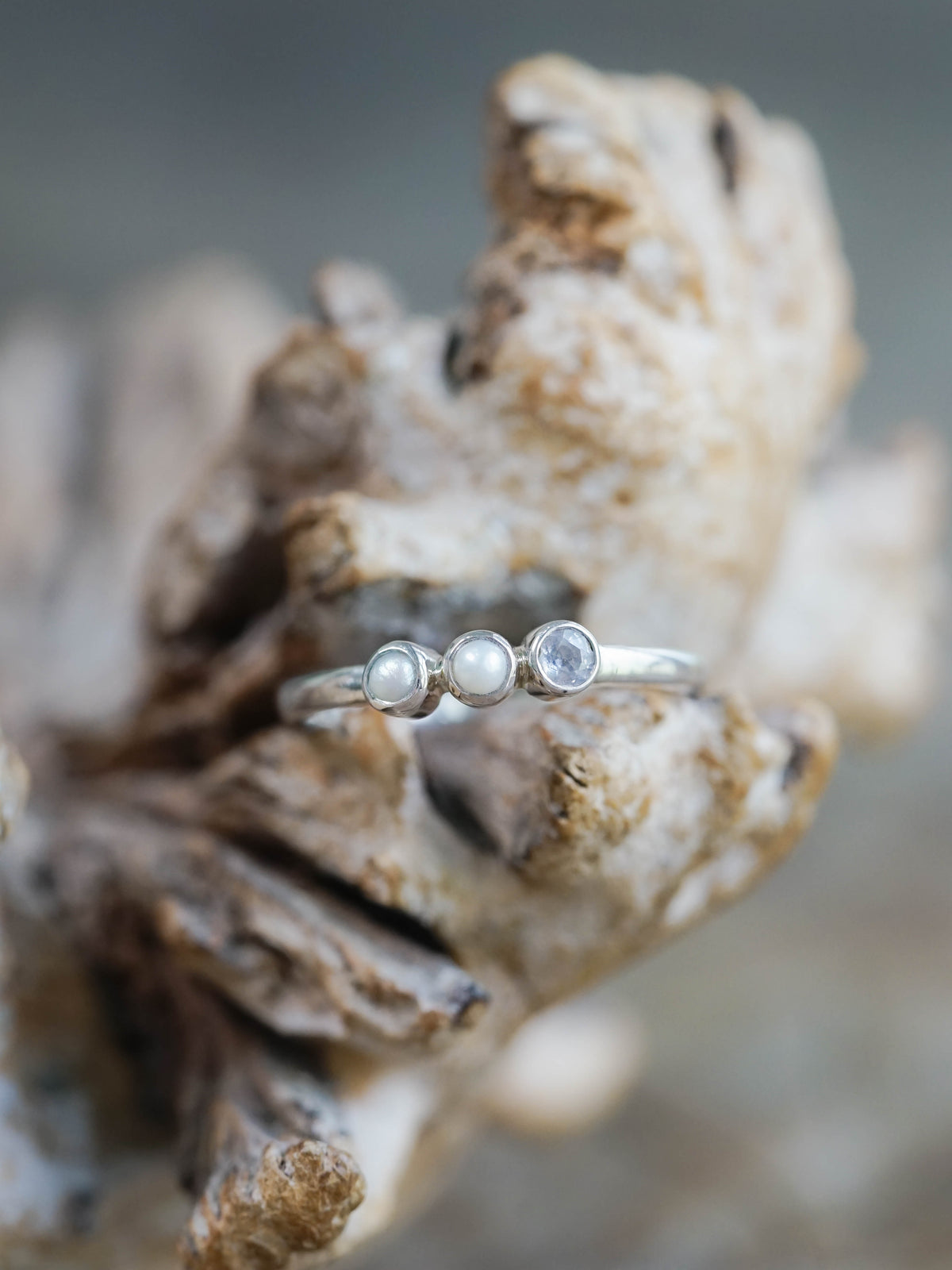 Pearl and Sapphire Ring in Sterling Silver