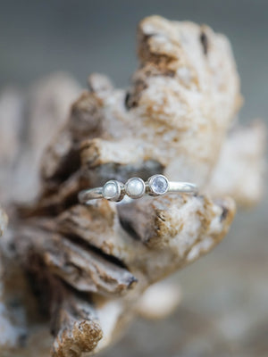 Pearl and Sapphire Ring in Sterling Silver